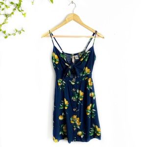 Dark Blue Front Tie Dress with Lemon Design